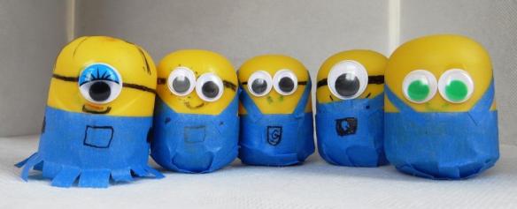 minion-themed shakers made from kinder eggs